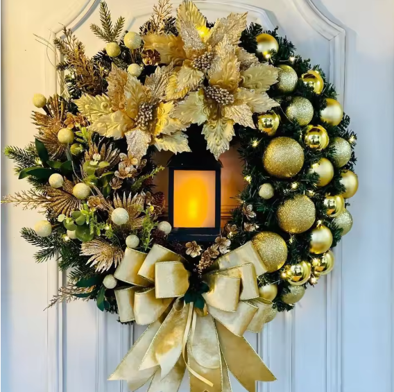 45CM Snowman Christmas Wreath – Fruit, Pine Cones & Decorative Florals