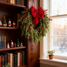 50cm Pine Needle Christmas Wreath – Red Berry Heart Bow
