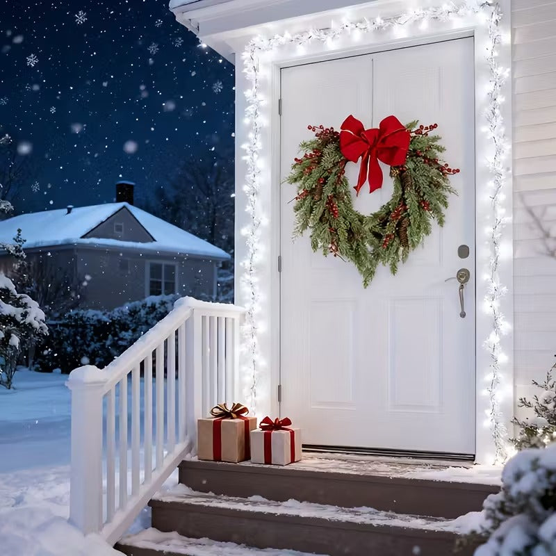 50cm Pine Needle Christmas Wreath – Red Berry Heart Bow