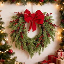 50cm Pine Needle Christmas Wreath – Red Berry Heart Bow