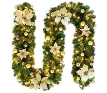 2.7M Pre-Lit Christmas Garland – Gold Accents LED Lights