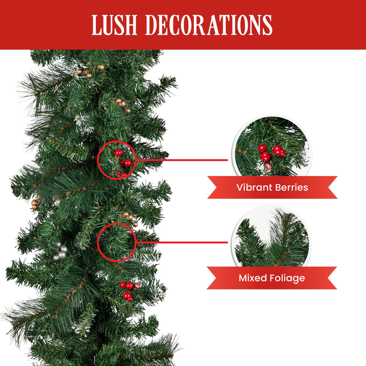 3M Christmas Garland with Red, White & Yellow Berries