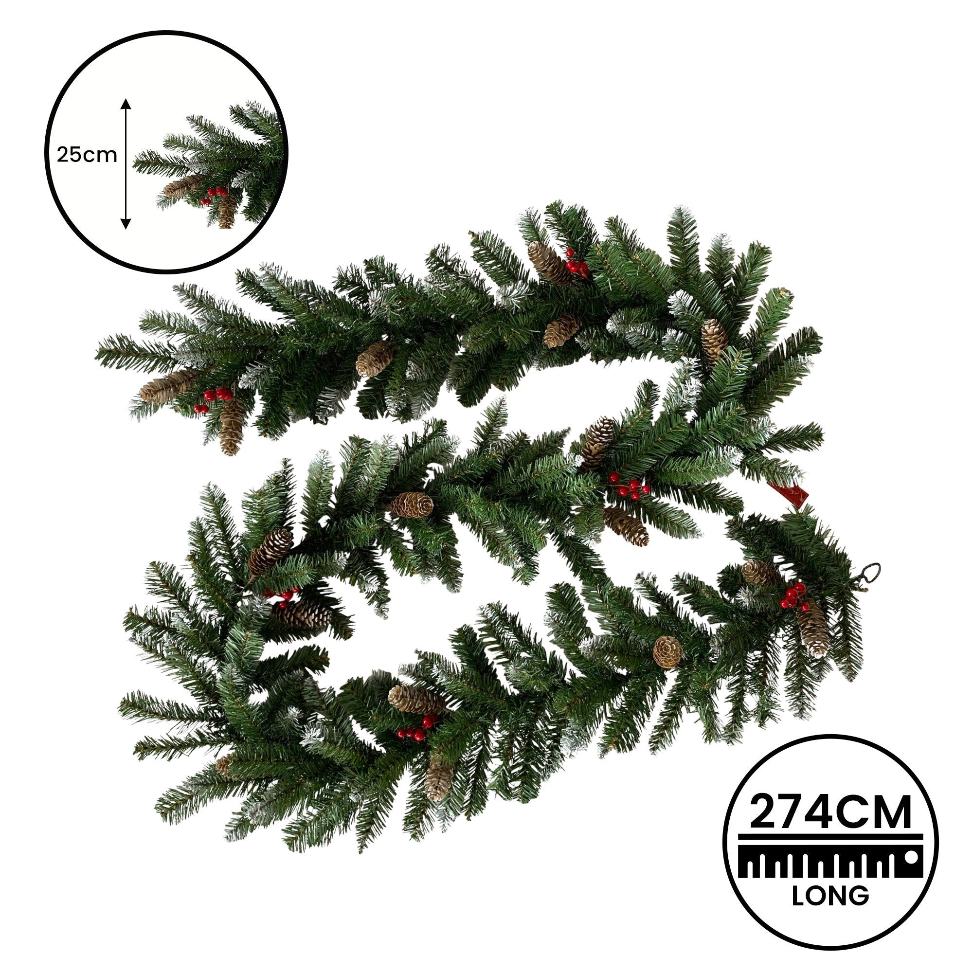2.7M Christmas Garland with Pine Cones & Red Berries