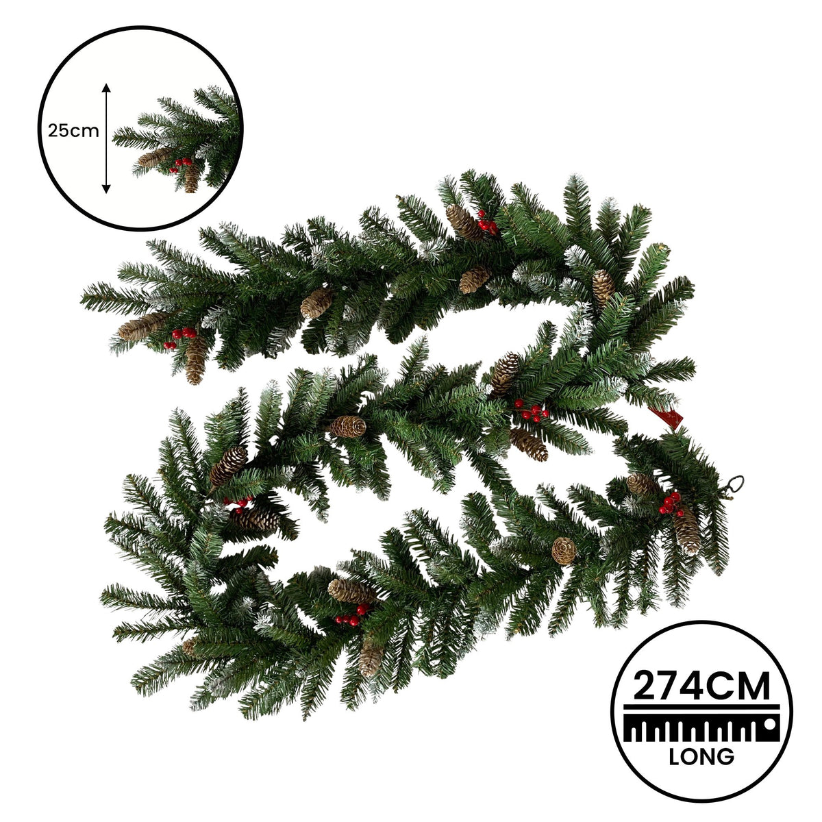 2.7M Christmas Garland with Pine Cones & Red Berries