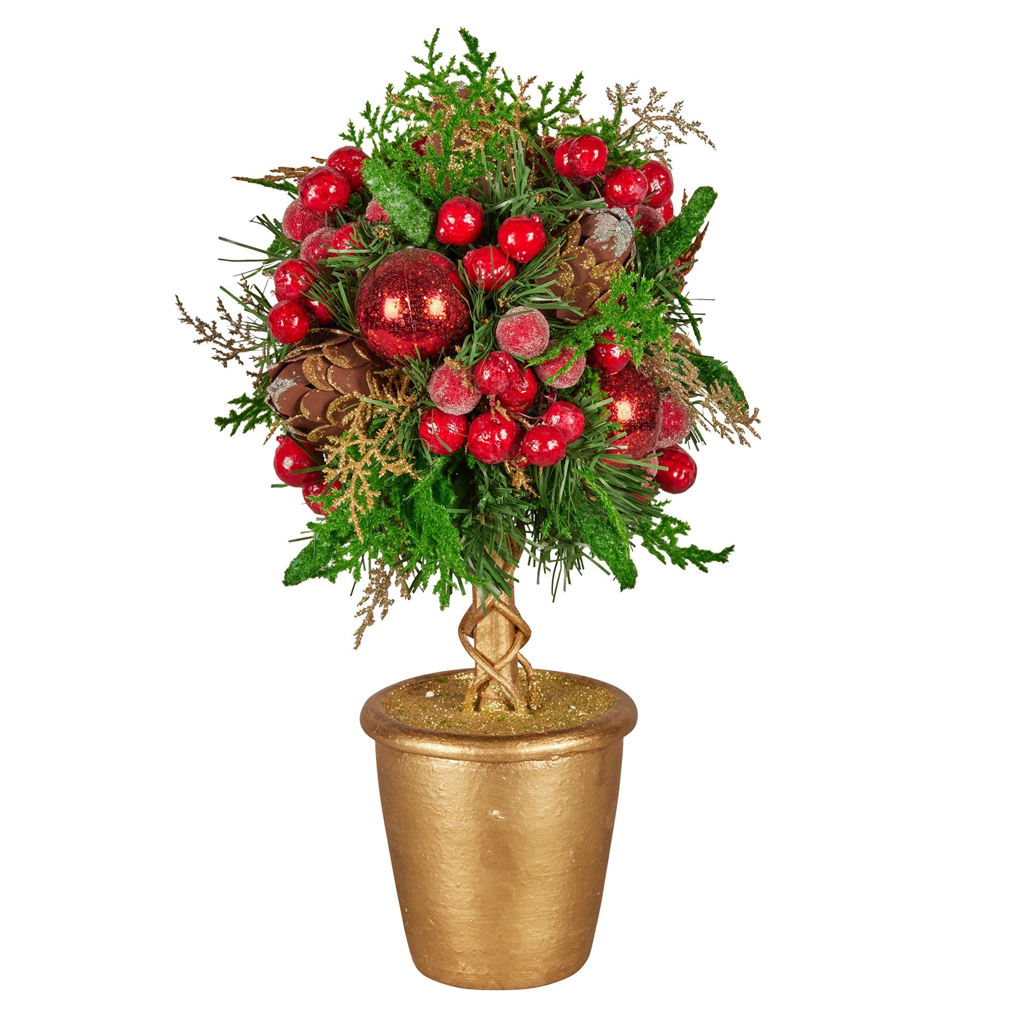 36CM Pre-Decorated Christmas Topiary Tree in Gold Pot