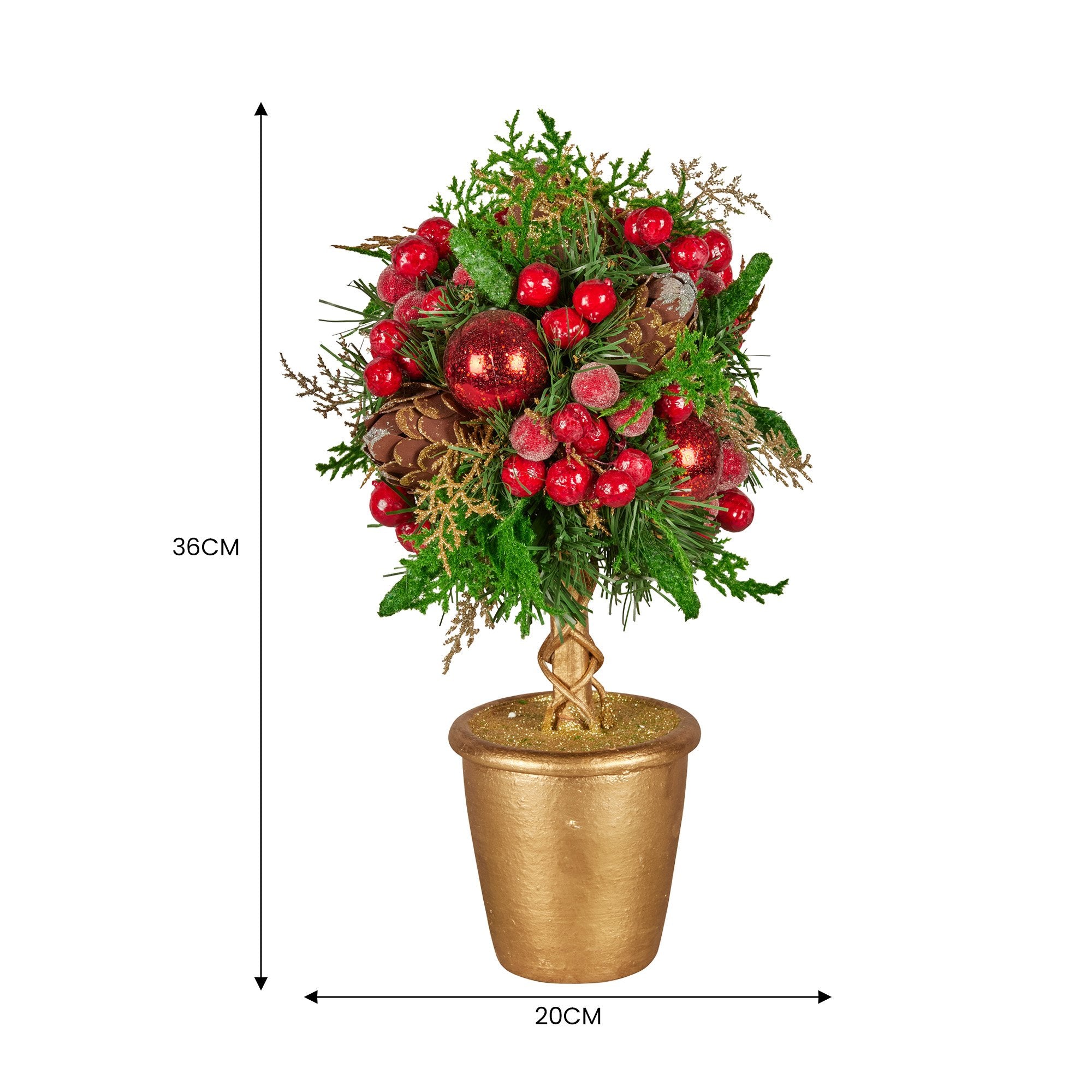 36CM Pre-Decorated Christmas Topiary Tree in Gold Pot