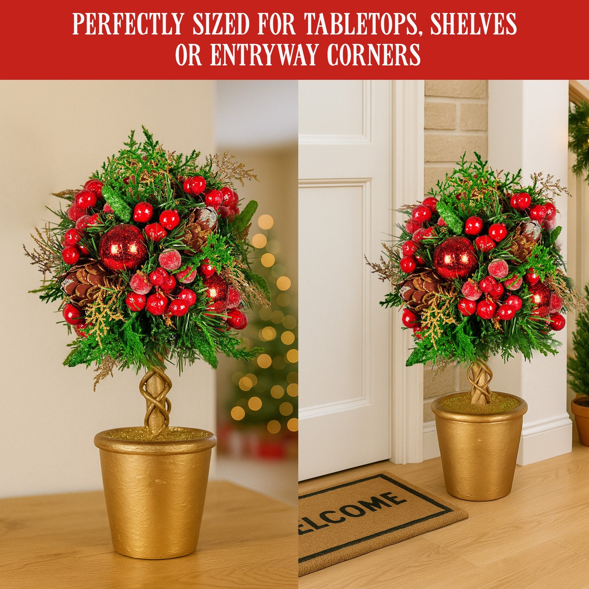 36CM Pre-Decorated Christmas Topiary Tree in Gold Pot