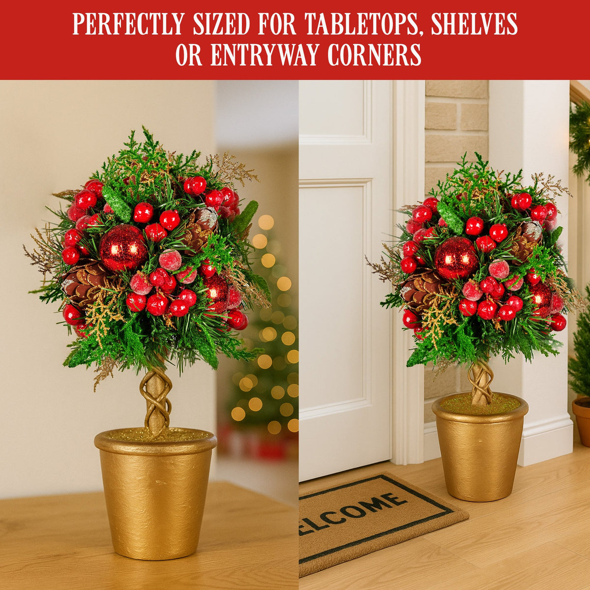 36CM Pre-Decorated Christmas Topiary Tree in Gold Pot