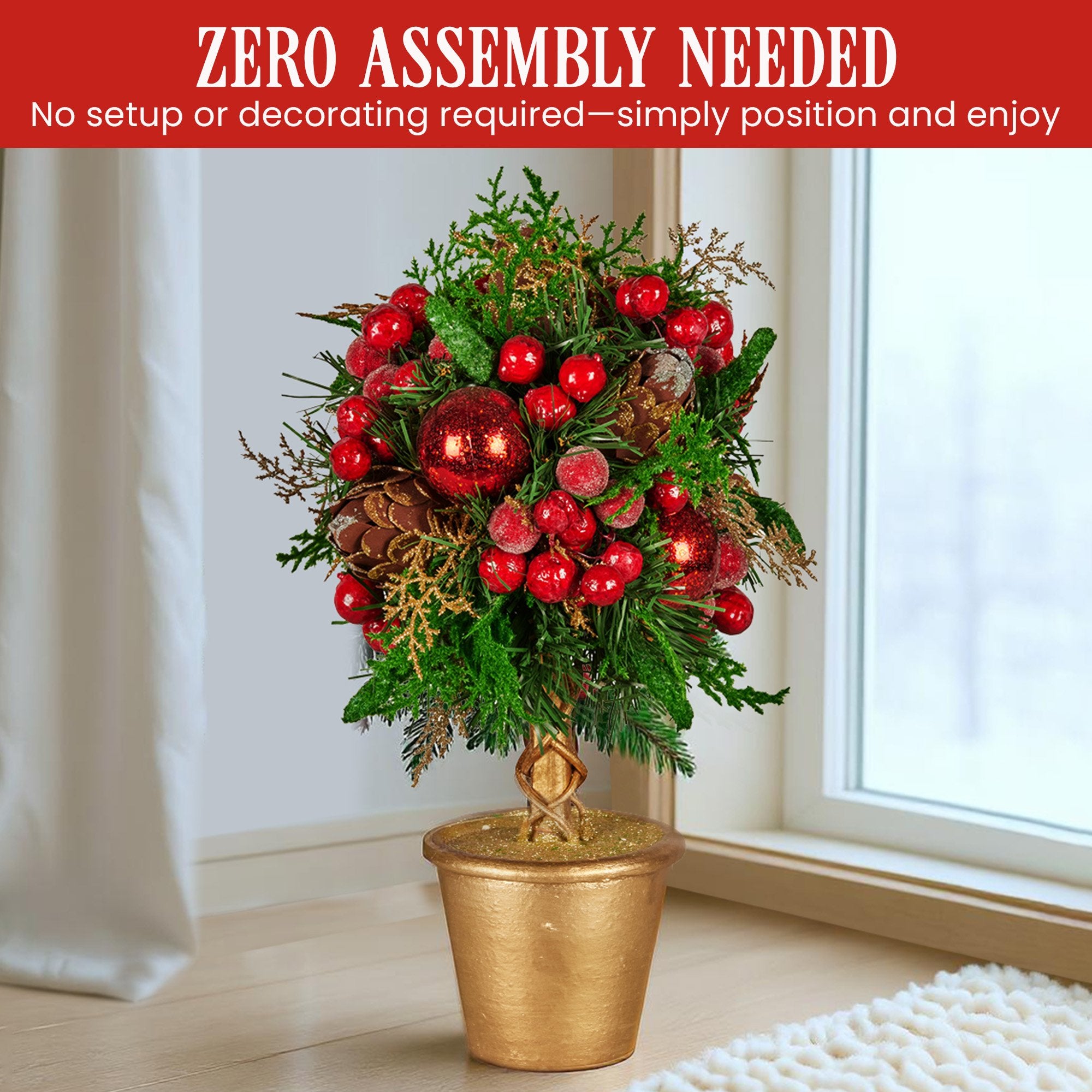 36CM Pre-Decorated Christmas Topiary Tree in Gold Pot