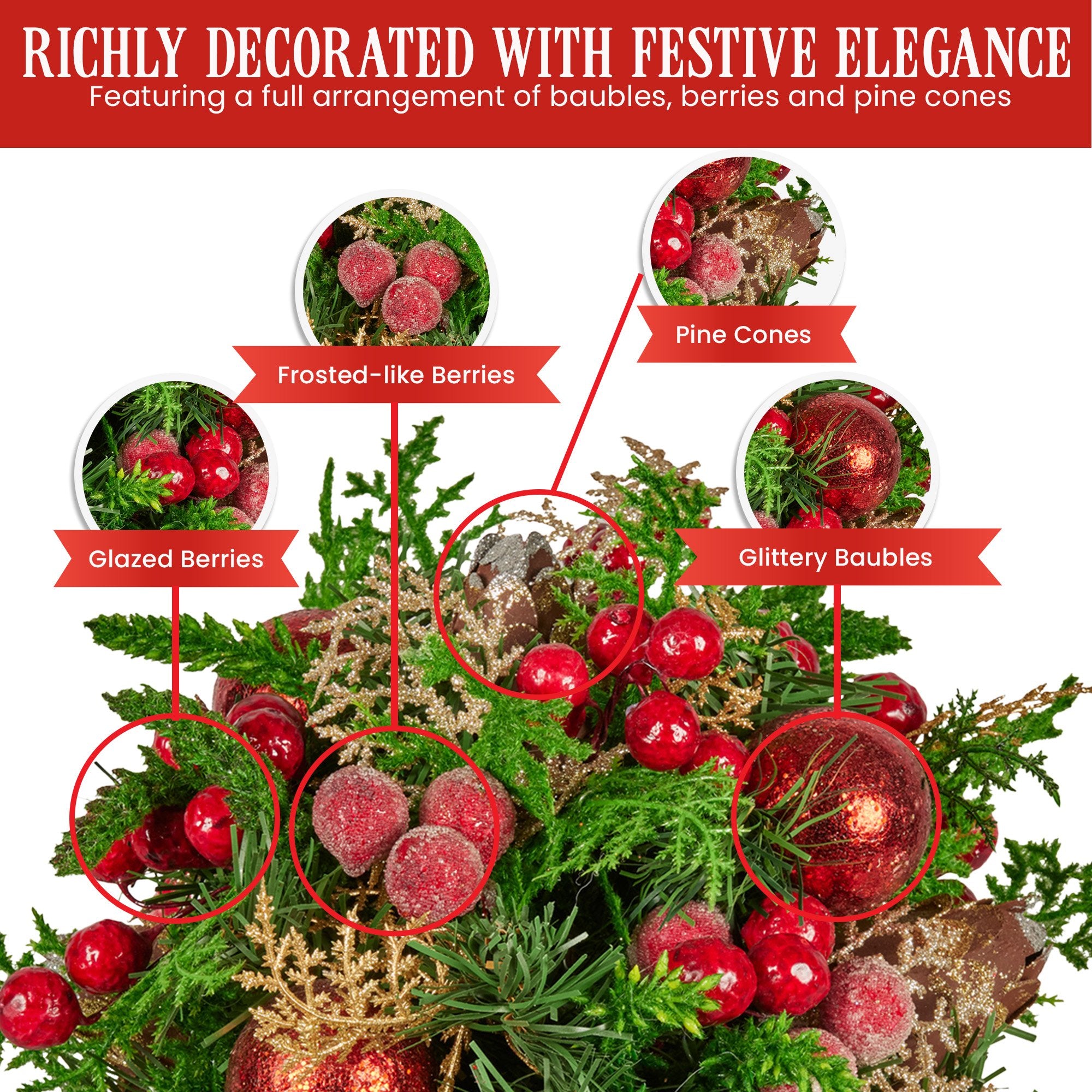 33CM Decorated Christmas Bouquet – Baubles, Berries & Pine Cones