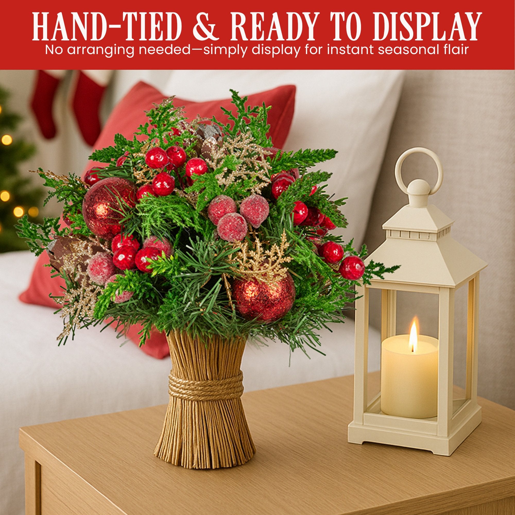33CM Decorated Christmas Bouquet – Baubles, Berries & Pine Cones
