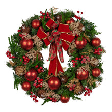 56CM Pre-Decorated Christmas Wreath with Red Berries, Pine Cones & Baubles