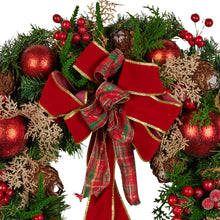56CM Pre-Decorated Christmas Wreath with Red Berries, Pine Cones & Baubles