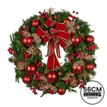 56CM Pre-Decorated Christmas Wreath with Red Berries, Pine Cones & Baubles