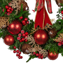 56CM Pre-Decorated Christmas Wreath with Red Berries, Pine Cones & Baubles