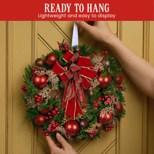 56CM Pre-Decorated Christmas Wreath with Red Berries, Pine Cones & Baubles