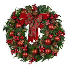 71CM Christmas Wreath with Red Baubles, Berries & Pine Cones