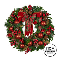 71CM Christmas Wreath with Red Baubles, Berries & Pine Cones