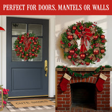 71CM Christmas Wreath with Red Baubles, Berries & Pine Cones