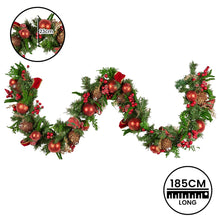 1.85M Pre-Decorated Christmas Garland with Berries, Pine Cones & Baubles