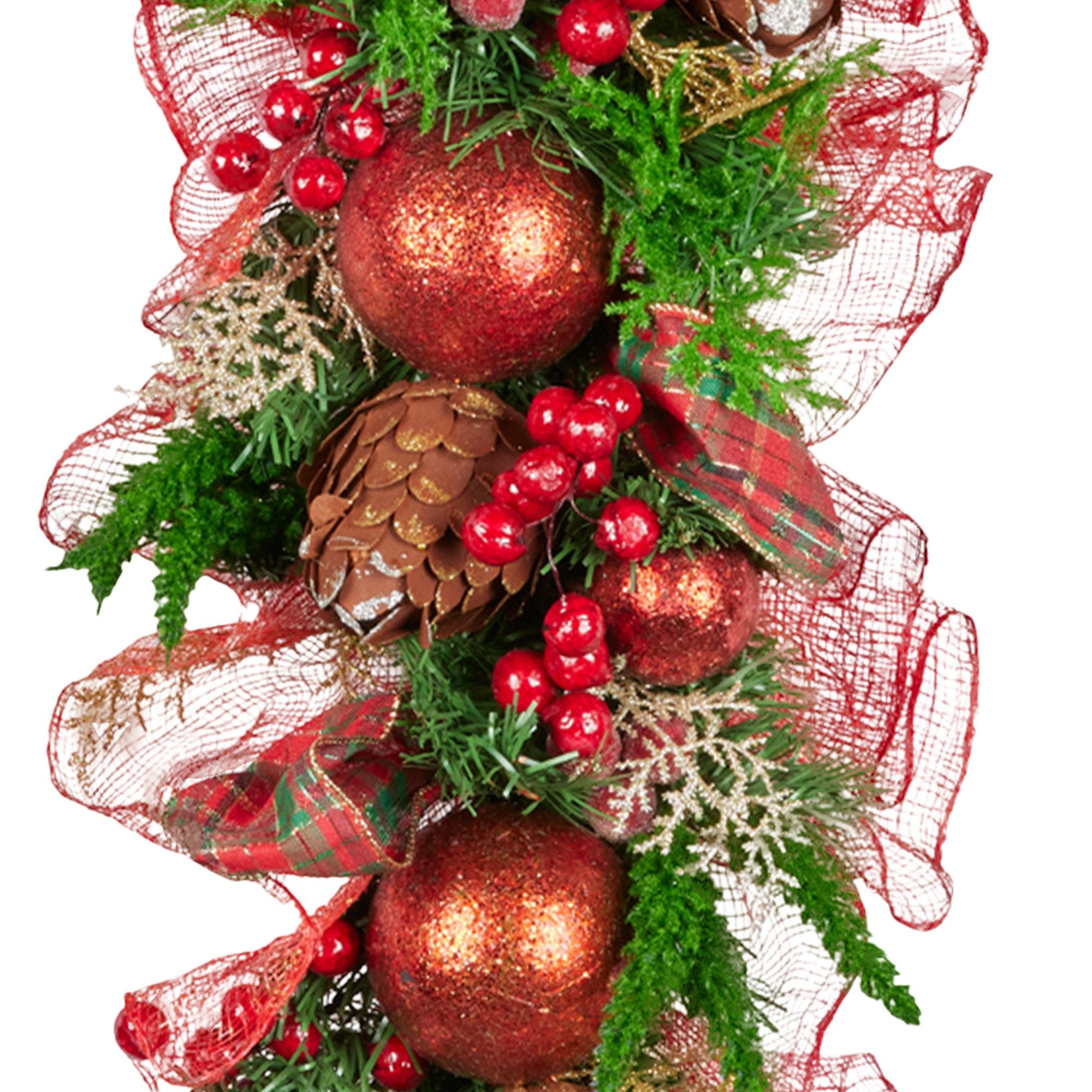 1M Pre-Decorated Christmas Garland with Berries, Pine Cones & Baubles