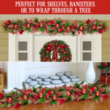 1M Pre-Decorated Christmas Garland with Berries, Pine Cones & Baubles