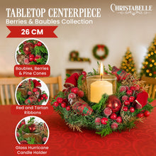 26CM Pre-Decorated Christmas Centrepiece with Hurricane Candle Holder