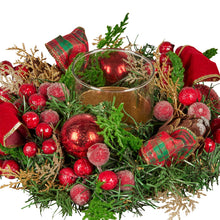 26CM Pre-Decorated Christmas Centrepiece – Candle Holder Berries Pine Cones
