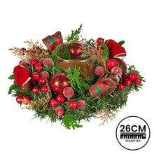 26CM Pre-Decorated Christmas Centrepiece – Candle Holder Berries Pine Cones