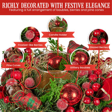 26CM Pre-Decorated Christmas Centrepiece – Candle Holder Berries Pine Cones