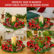 26CM Pre-Decorated Christmas Centrepiece – Candle Holder Berries Pine Cones