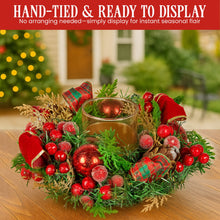 26CM Pre-Decorated Christmas Centrepiece – Candle Holder Berries Pine Cones