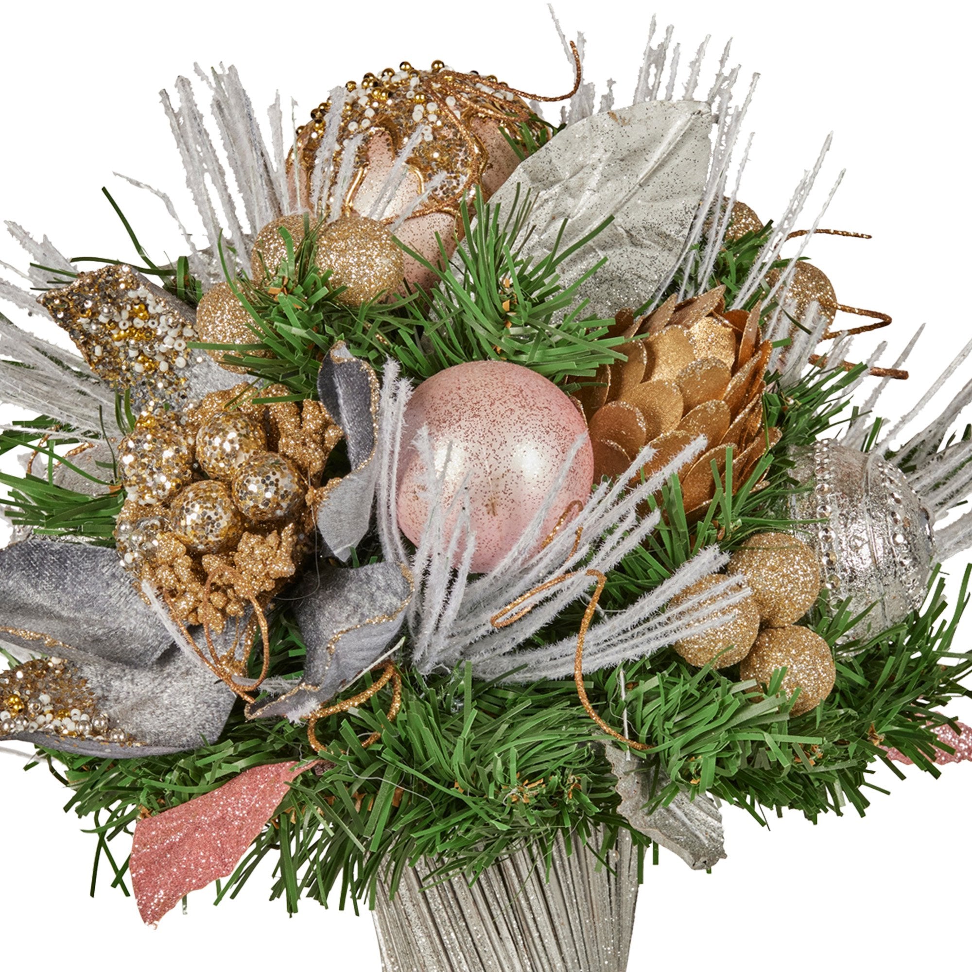 33CM Decorated Christmas Bouquet – Jeweled Baubles, Berries, Flowers & Pine Cones