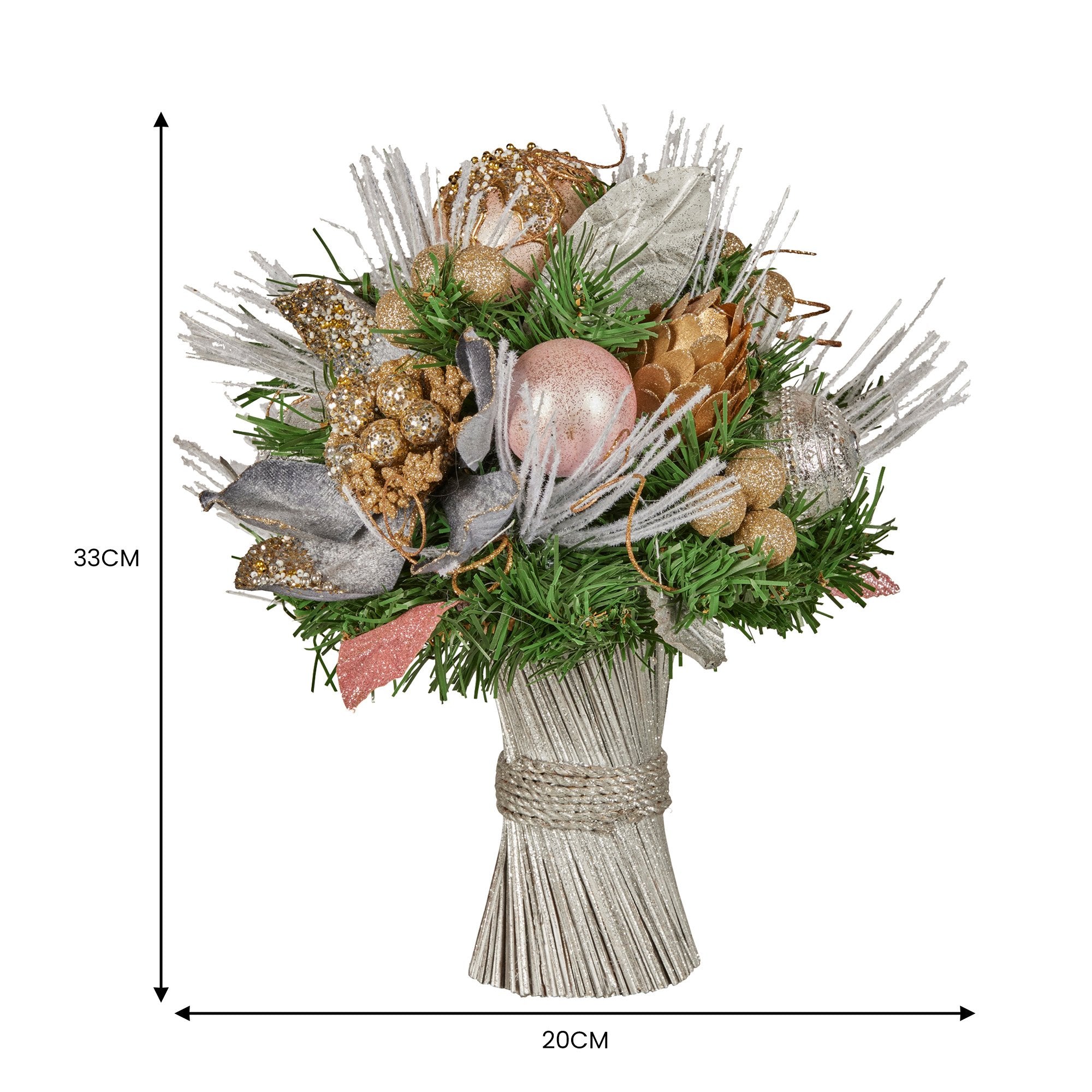 33CM Decorated Christmas Bouquet – Jeweled Baubles, Berries, Flowers & Pine Cones