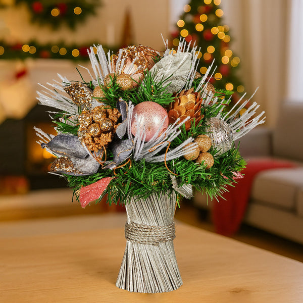 33CM Pre-Decorated Christmas Bouquet with Jewelled Baubles & Flowers