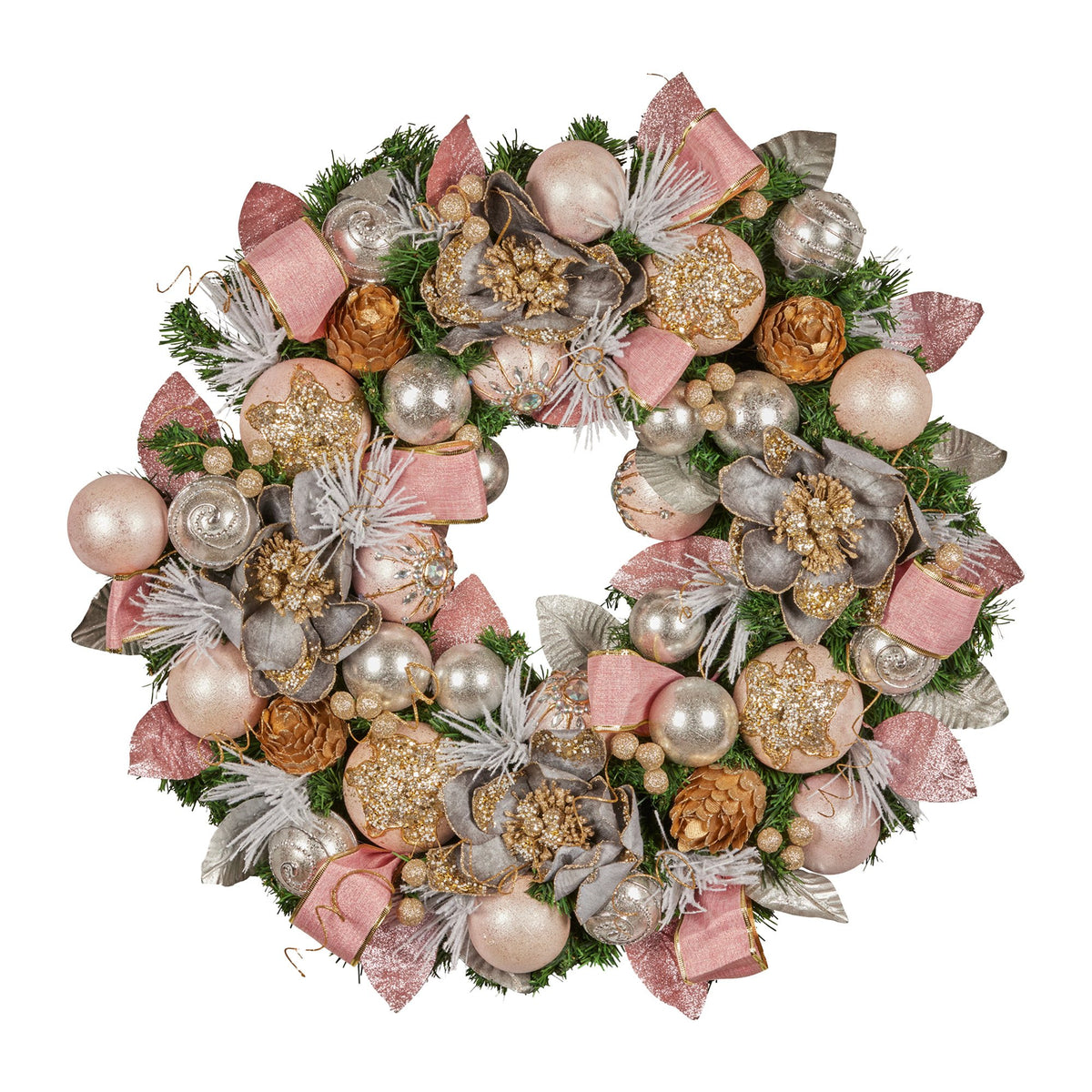 71CM Christmas Wreath – Baubles, Flowers, Ribbon & Berries