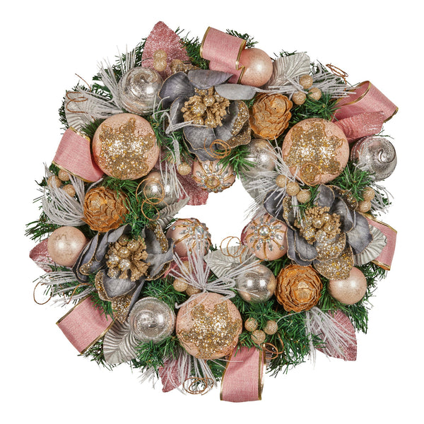 56CM Christmas Wreath – Baubles, Flowers, Ribbon & Pine Cones