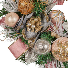 56CM Pre-Decorated Christmas Wreath with Jewelled Baubles, Flowers & Ribbons
