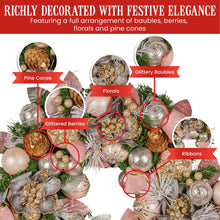 56CM Pre-Decorated Christmas Wreath with Jewelled Baubles, Flowers & Ribbons