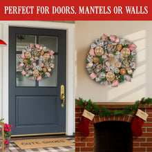 56CM Pre-Decorated Christmas Wreath with Jewelled Baubles, Flowers & Ribbons