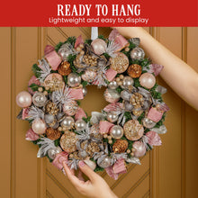 56CM Pre-Decorated Christmas Wreath with Jewelled Baubles, Flowers & Ribbons