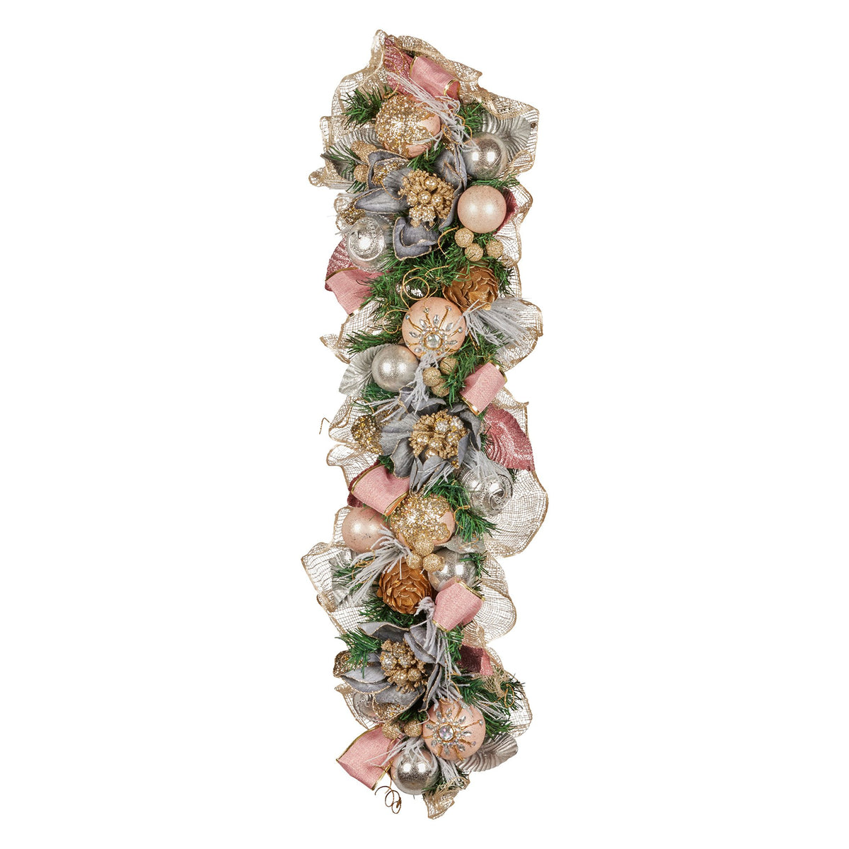 1M Pre-Decorated Christmas Garland with Jewelled Baubles & Flowers