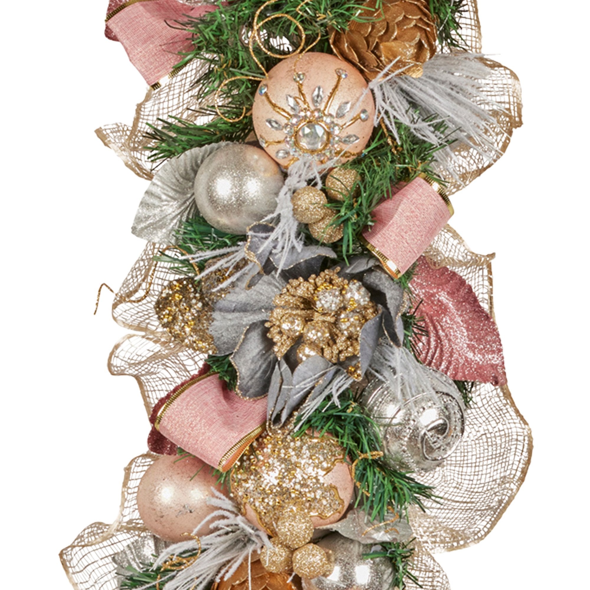 1M Pre-Decorated Christmas Garland with Jewelled Baubles & Flowers