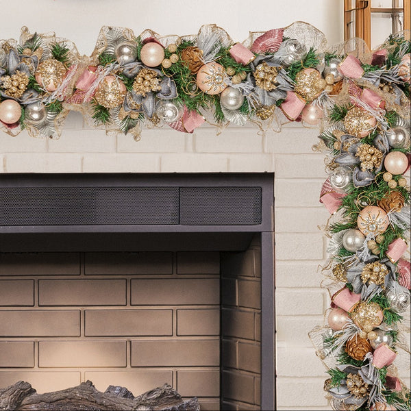1M Pre-Decorated Christmas Garland – Baubles Flowers Ribbon Berries