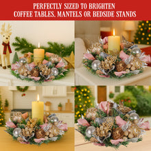 26CM Christmas Centrepiece with Jewelled Baubles & Hurricane Candle Holder