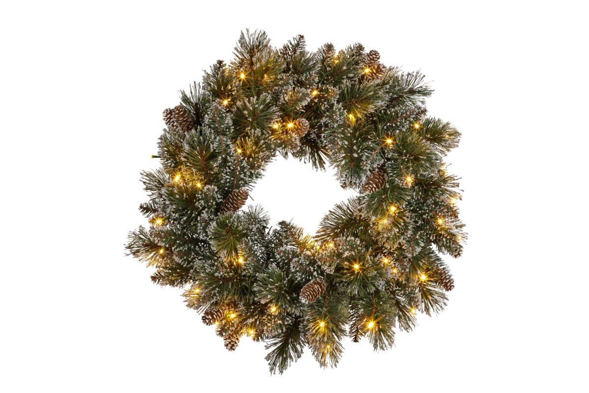 61CM Pre-Lit Cashmere Pine Christmas Wreath – 50 Warm White LED Lights