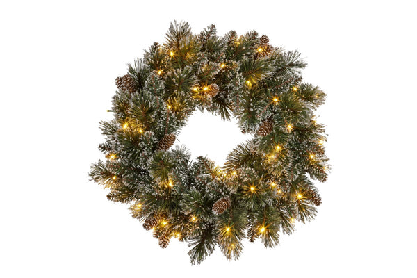 61CM Pre-Lit Cashmere Pine Christmas Wreath – 50 Warm White LED Lights