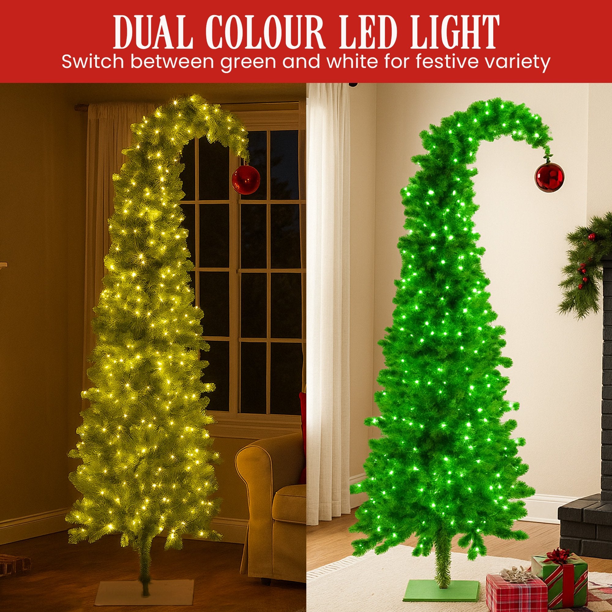 7.5FT Gremlin Curved Pre-Lit Christmas Tree with 500 Warm White & Green LEDs