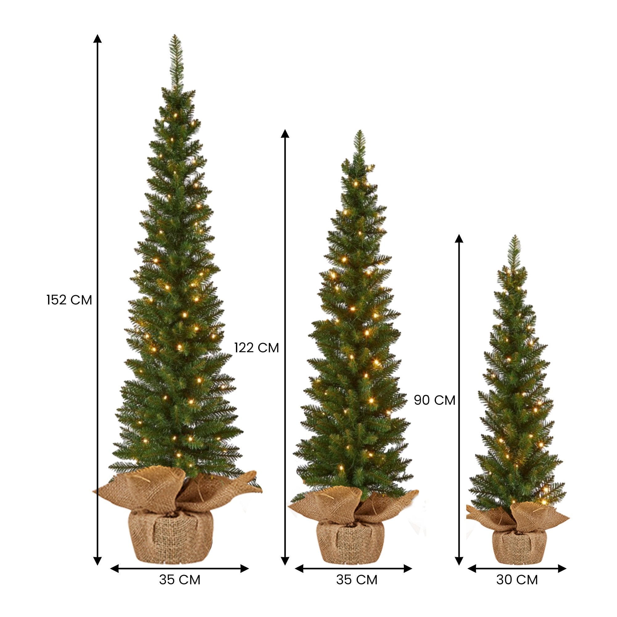 Set of 3 Pre-Lit Christmas Trees 5FT, 4FT & 3FT with Warm White LEDs