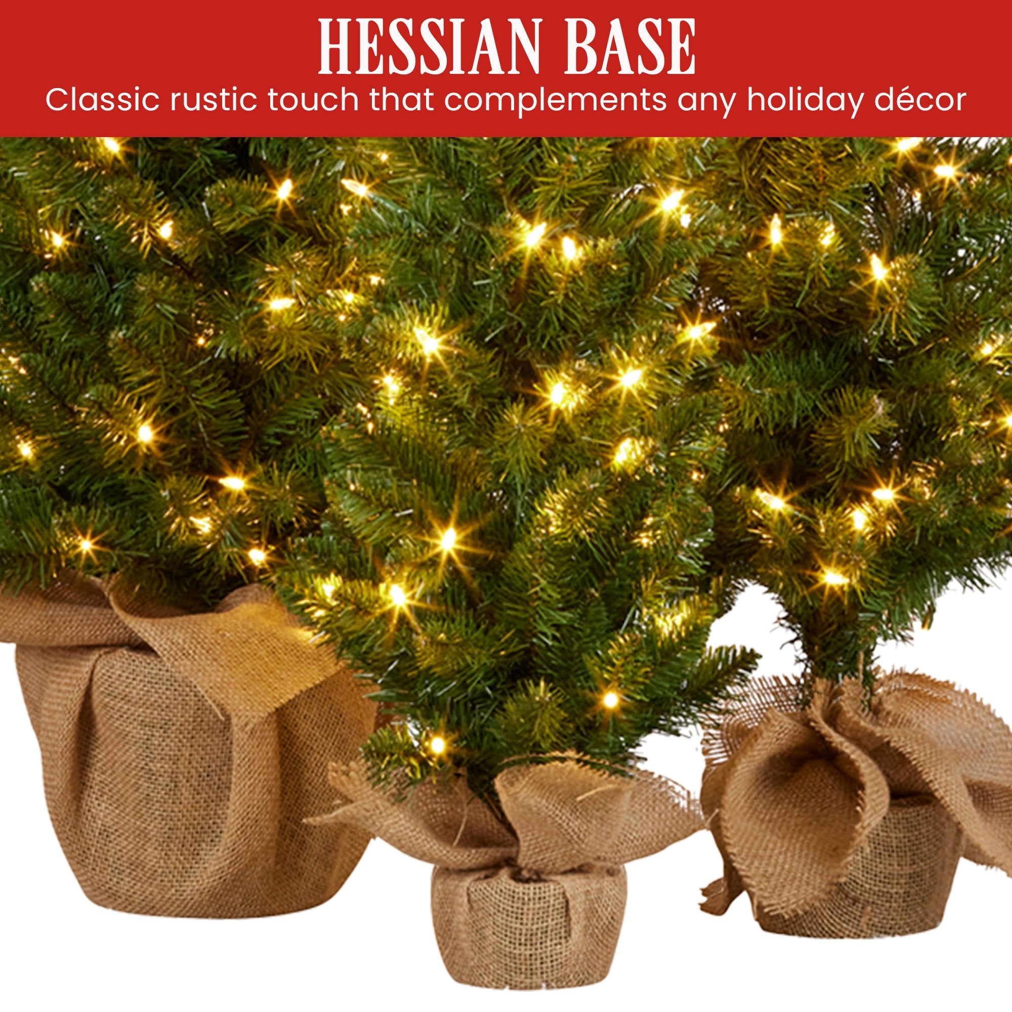 Set of 3 Pre-Lit Christmas Trees 5FT, 4FT & 3FT with Warm White LEDs